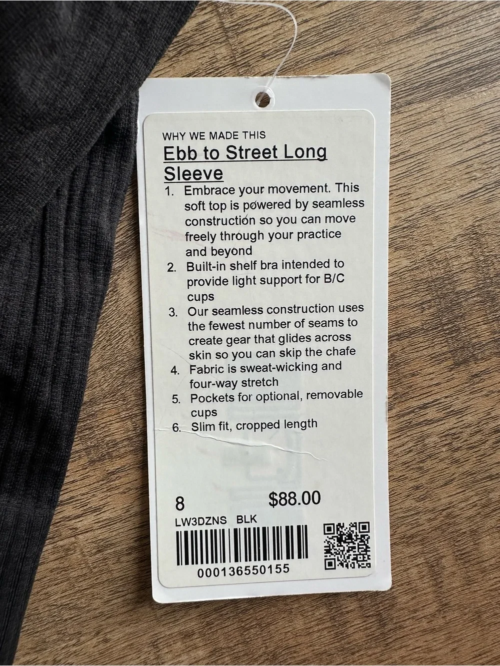 Lululemon Ebb to Street Black Ribbed Long Sleeve Crop Top